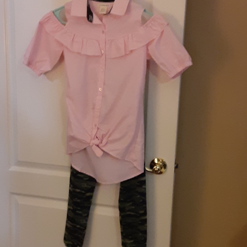 One Step Up 2 piece pants set leggings pink green camouflage print Med NEW…